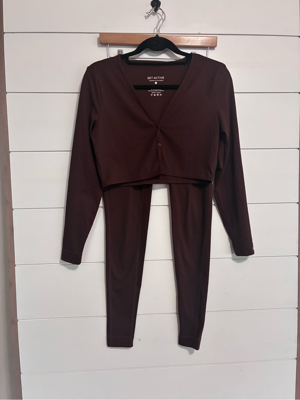 SET Active Brown Long Sleeve Crop Top & High-Waist Leggings Set